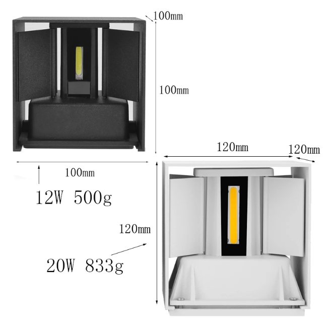 IP65 impermeable 12W 20W interior exterior Led lámpara de pared aluminio ajustable superficie montada AC85 ~ 265V Led porche luz aplique