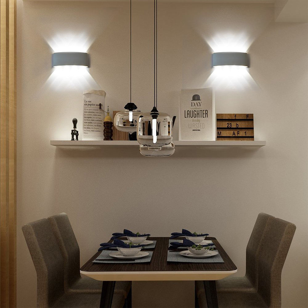 8W en forma de arco al aire libre impermeable arriba y abajo LED lámpara de pared de aluminio moderno aplique de pared iluminación luz de pared