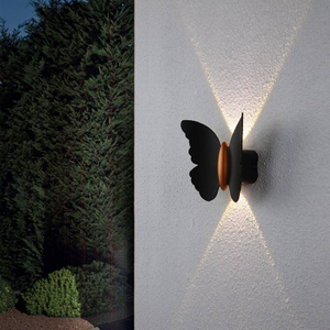 Hermosa lámpara de pared exterior con forma de mariposa de 6 W IP65 impermeable arriba y abajo luz de pared decoración de jardín luz de soporte de pasillo