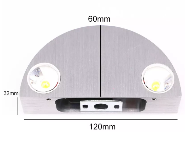 Lámpara de pared LED de semicírculo de estilo único de 3w, luces de pared de aluminio hacia arriba y hacia abajo para el hogar, dormitorio, mesita de noche, pasillo, sala de estar