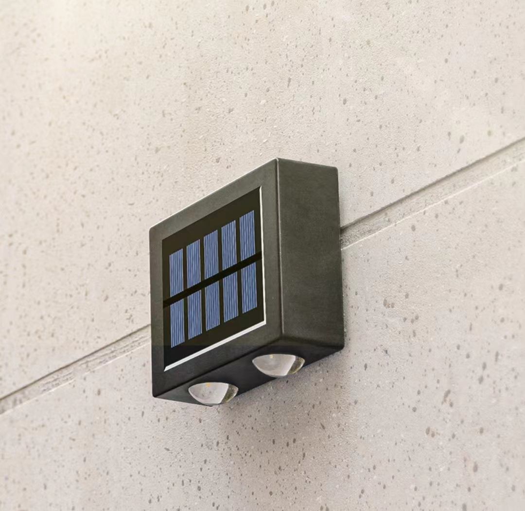 Luz de pared solar de 4LED hacia arriba y hacia abajo, decoración para exteriores, jardín, patio, luz de pared para el hogar, luz solar impermeable para jardín