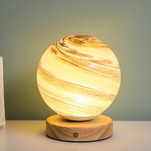 Lámpara de cristal de planeta Luna, lámpara de planeta, decoración de dormitorio, luz de noche, regalo de cumpleaños creativo, lámpara de escritorio recargable, luz de mesa