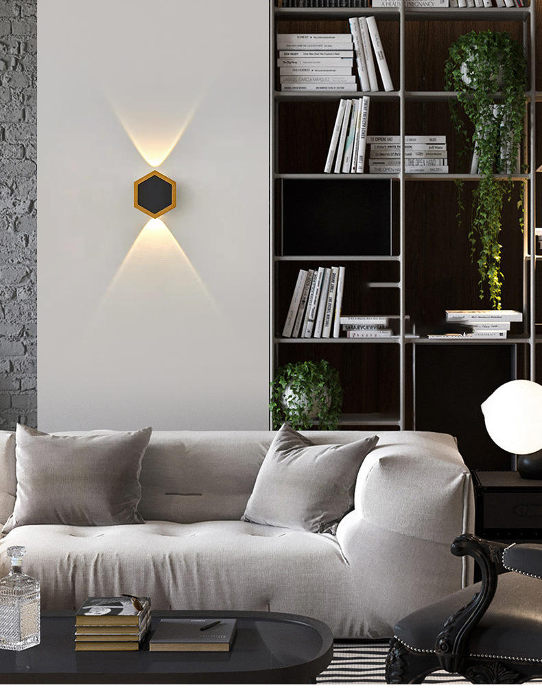 Lámpara de pared de jardín de 2W, 3W, 5W, 6W, 7W, 8W, lámparas de pared Led de nido de abeja dorado y negro, lámpara de cuerpo luminoso arriba y abajo, estilo de iluminación, oficina moderna