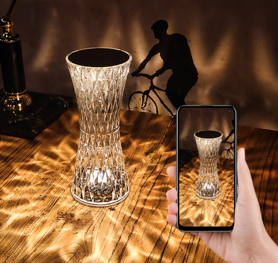 Lámpara de mesa de luz nocturna recargable acrílica de cristal rosa, lámpara de escritorio con Control táctil Tiktok que cambia de Color