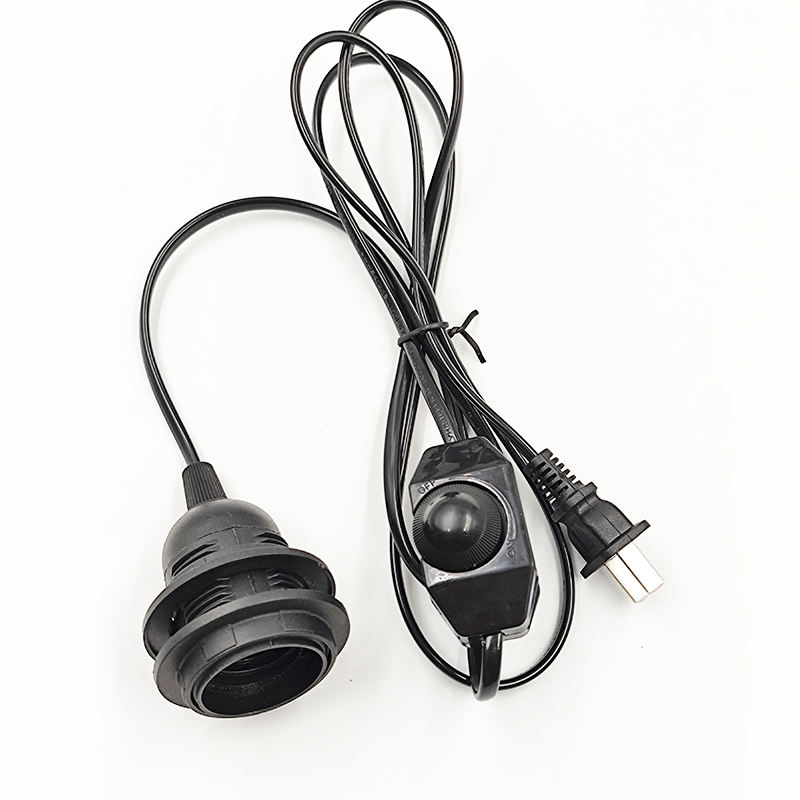 Base de portalámparas Edison E26 E27 de plata negra junto a la base de lámpara de mesa de escritorio con interruptor y cable