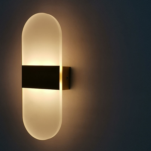 Lámpara de pared ovalada de 6W Lámpara de pared de acrílico Lámpara de pared rectangular Apliques de pared LED AC85-265V Luces de forma redonda de aluminio para interiores Lámpara de montaje en pared para sala de estar Dormitorio Hotel Restaurante Iluminación