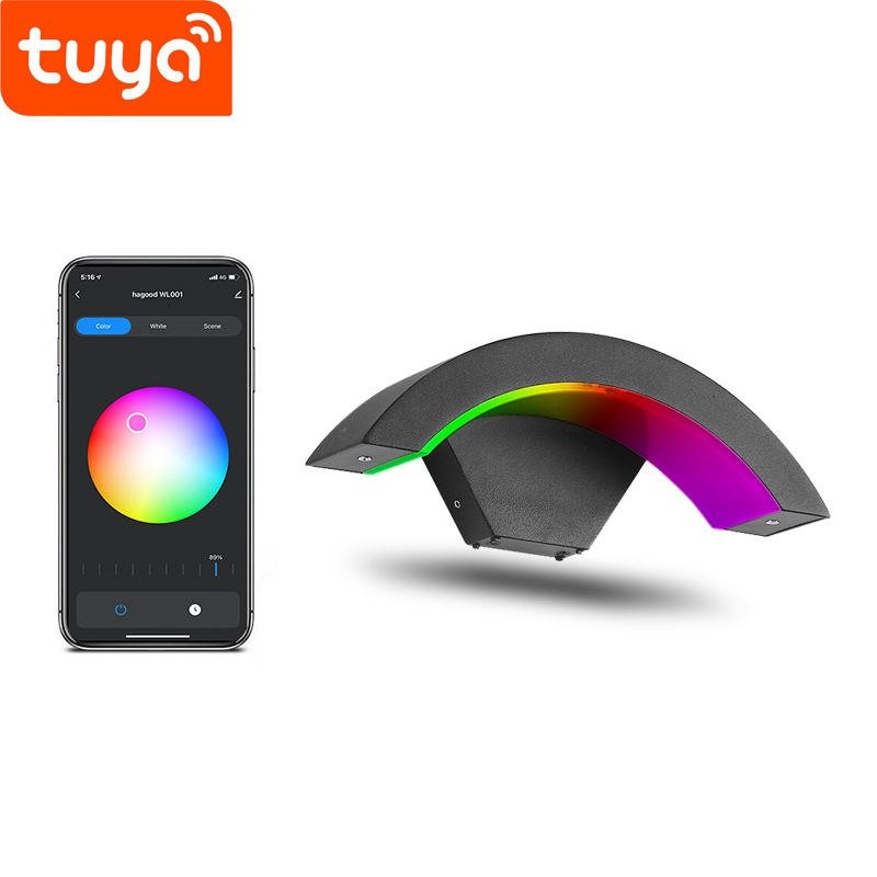 Aplicación de controlador Tuya Smart Life, iluminación Led para exteriores, candelabro de pared, montaje en superficie ajustable, cubo negro, luz de pared