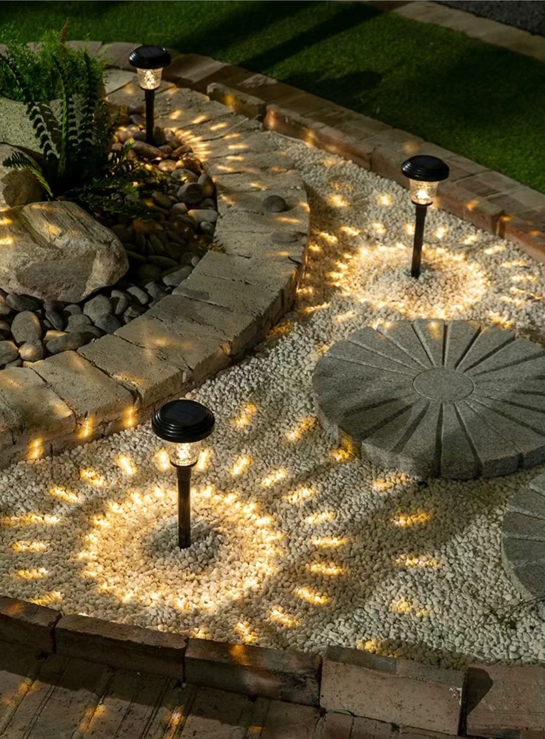 Lámpara solar para césped, luz de cristal, decoración de paisaje de jardín, lámpara de camino insertada, polisilicio monocristalino, batería de 600mah y 1000MA