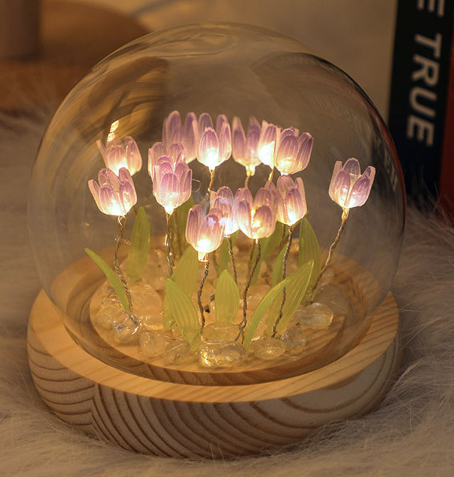 Luz de noche de tulipán hecha a mano, película termorretráctil, Material DIY, flor Artificial, luz de noche de tulipán, decoración del hogar, regalo para Gitlfriend