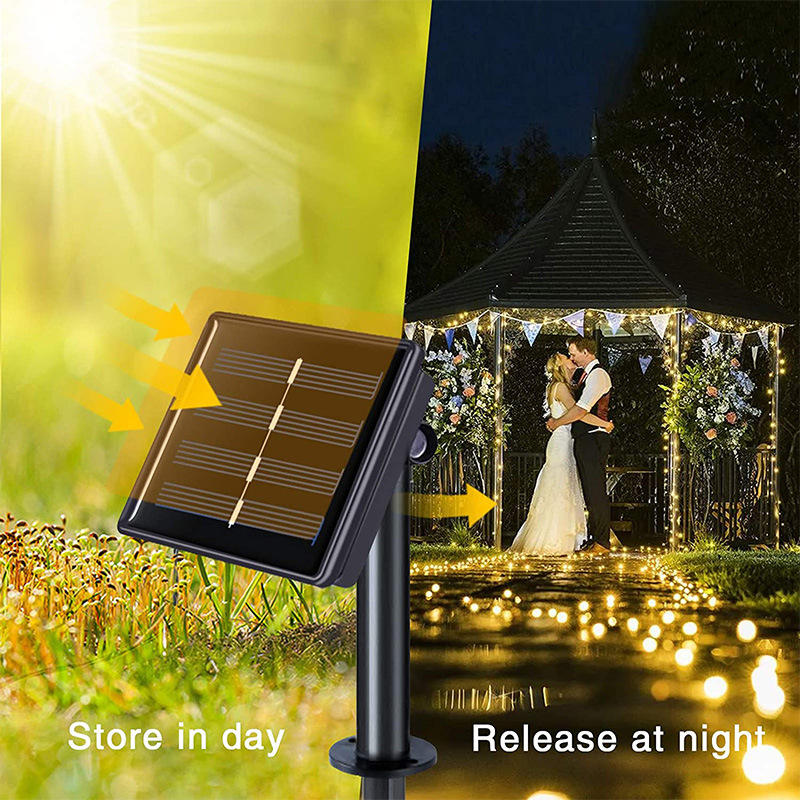 Luces de hadas de cadena solar 200 m Luces de Navidad Guirnalda impermeable al aire libre Lámpara de energía solar Navidad para decoración de jardín.