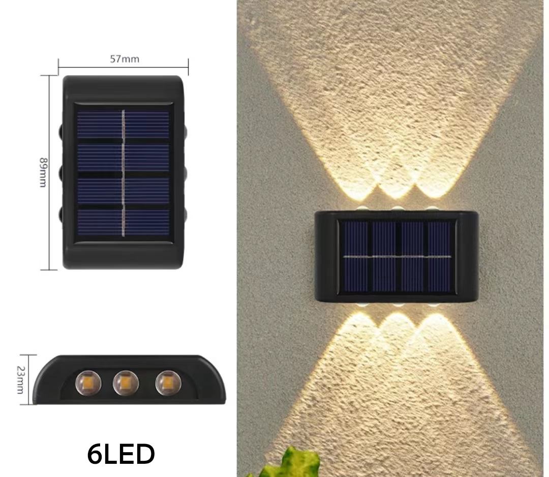 4LED 6LED luz de pared solar hacia arriba y hacia abajo decoración exterior jardín patio luz de pared del hogar impermeable artículos luminosos para exteriores