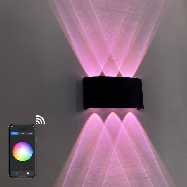 Lámpara de pared LED regulable compatible con Bluetooth para aplicación remota de luz de pared interior RGBW utilizada para decoración de vacaciones AC85-265V