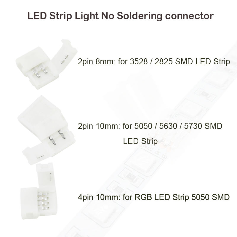 8mm2P/10mm 2P/10mm 4P divisor sin soldadura derecho rápido sin conector de soldadura adaptador de esquina 12 v 3528/5050 tira de LED RGB