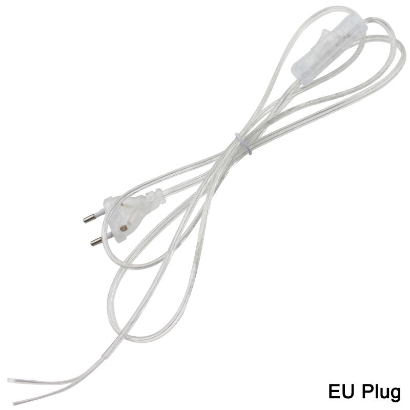 Cable de 2 líneas de 0,75mm, Cable de alimentación de encendido y apagado de 1,8 m para lámpara LED con interruptor de botón, enchufe europeo/estadounidense, interruptor de luz, extensión de Cable transparente