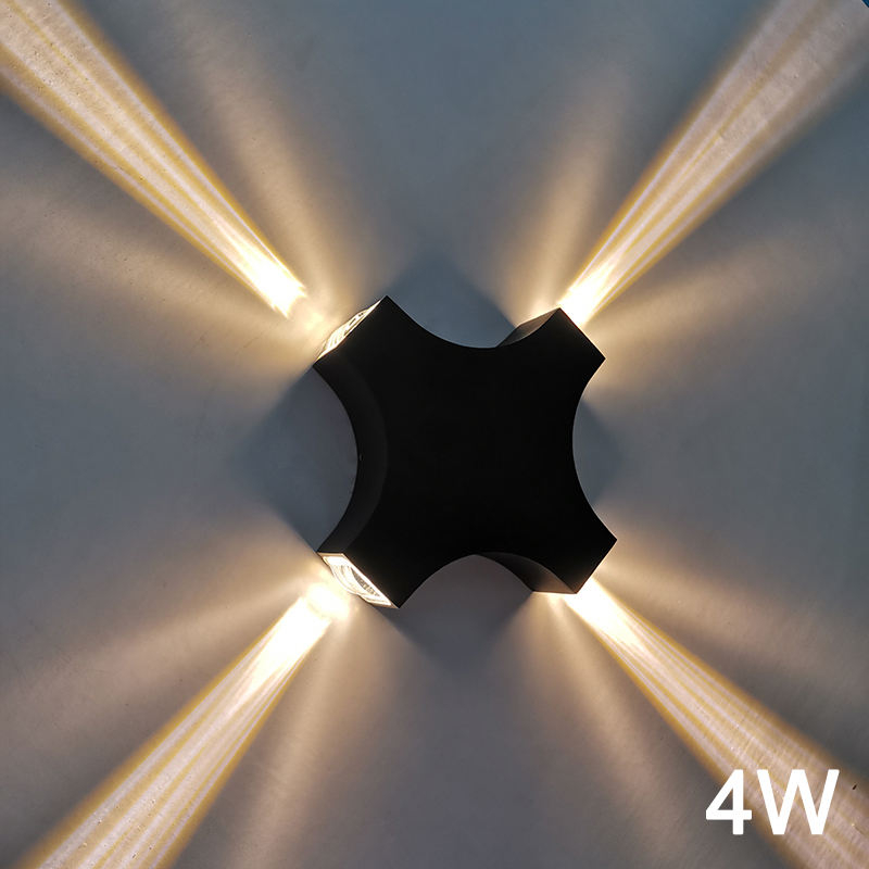 Luz de noche de noche de haz cruzado de 4W Decoración industrial RGB luz de pared led baño de jardín IP65 luces hacia arriba y hacia abajo