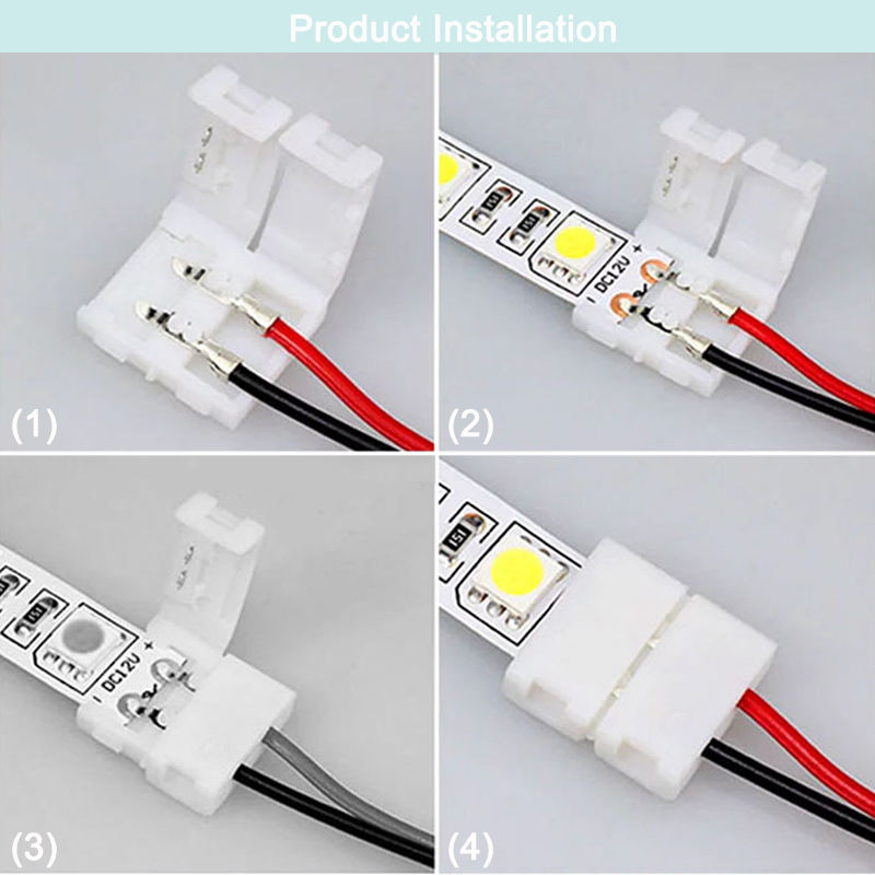 Conector de tira LED doble de 2 pines y 10mm con conexión sin cables sin necesidad de soldadura/conector de soldadura para tira Led 5050/5630