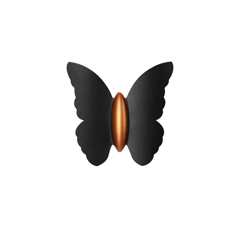 Luz de pared con forma de mariposa de 6W Negro + dorado Arriba y abajo Luminoso Luz exterior Patio Jardín Sala de estar Pasillo Escalera Fondo Lámpara de pared LED impermeable