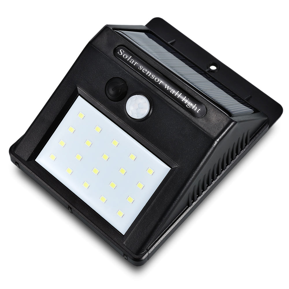 Luz de energía solar LED 20LED Luz montada en la pared Sensor de movimiento PIR Exterior Impermeable solar 