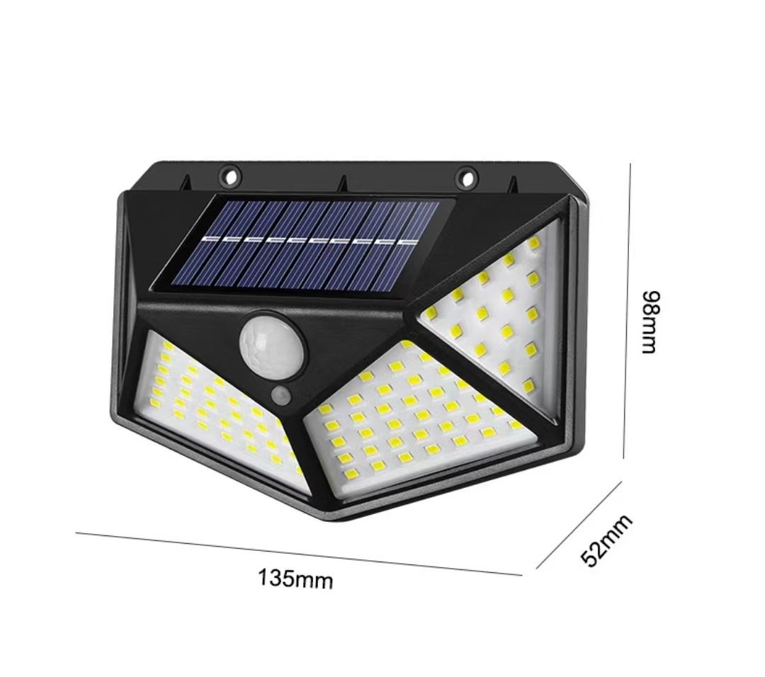 100 luces de pared solares LED Lámpara solar al aire libre Sensor de movimiento Luz de calle solar alimentada por energía solar para luz de jardín