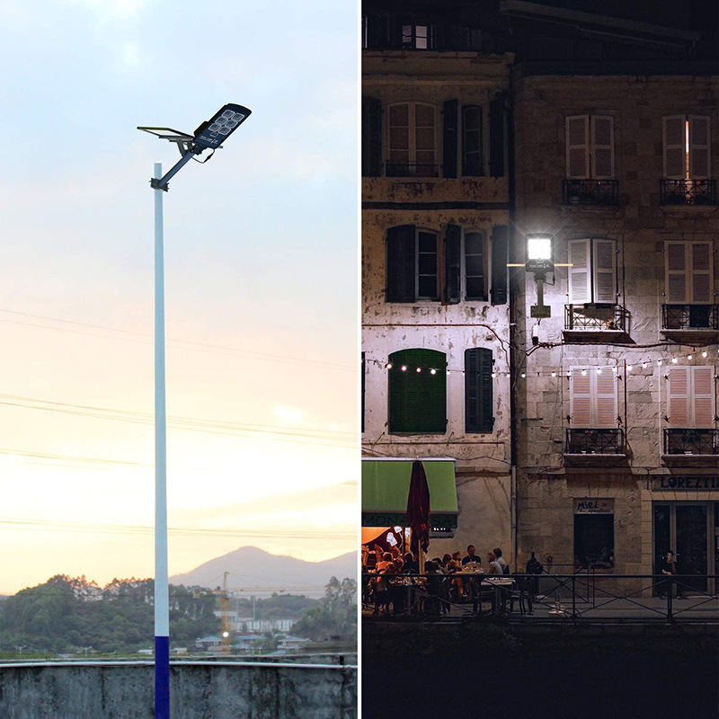 Luz de inundación solar IP66 para exteriores a prueba de agua y protección contra rayos con luz de calle solar con marco de vidrio para PC antidesprendimiento