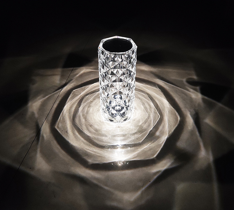 Lámpara de mesa de cristal con enchufe USB de 1W, lámpara de ambiente de pétalos de rosa, lámpara de noche romántica para dormitorio, luz nocturna de carga