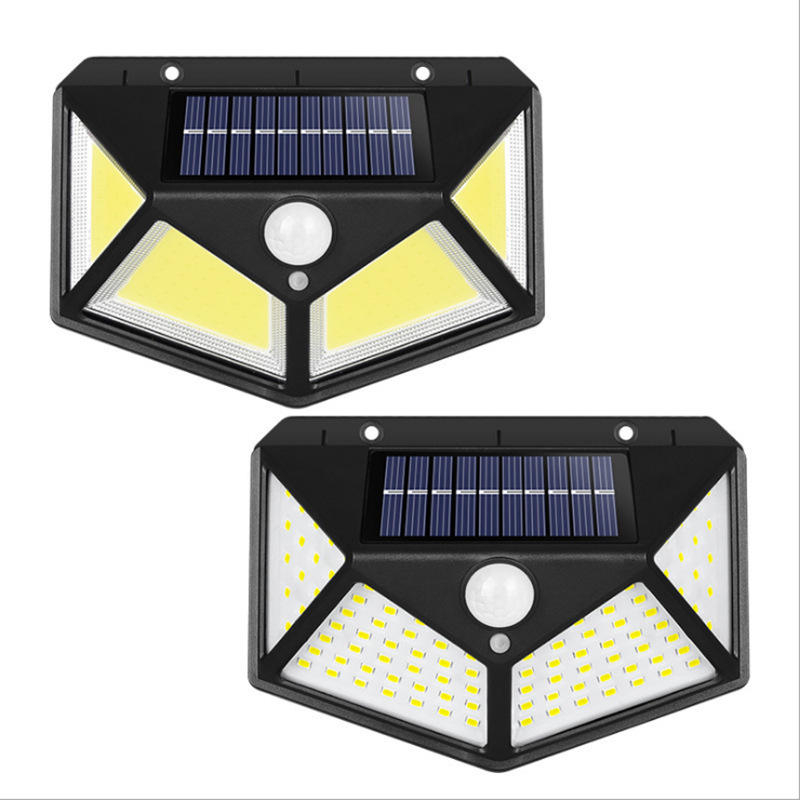 100 luces de pared solares LED Lámpara solar al aire libre Sensor de movimiento PIR Luz de calle solar alimentada por energía solar para luz de jardín