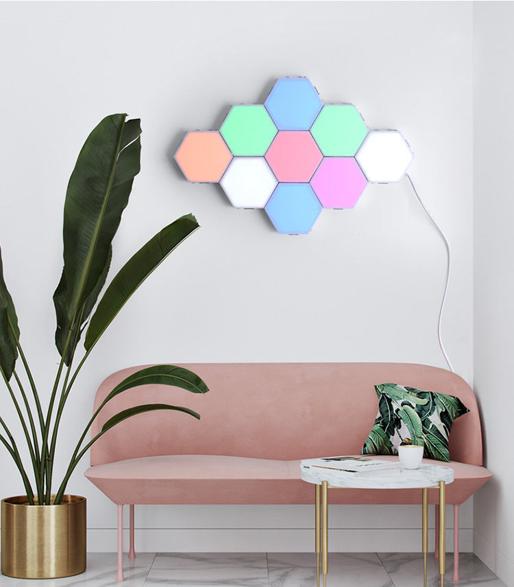 Lámpara de pared hexagonal cuántica de nido de abeja LED colorida con sensible al tacto para dormitorio, sala de estar, escalera, desván