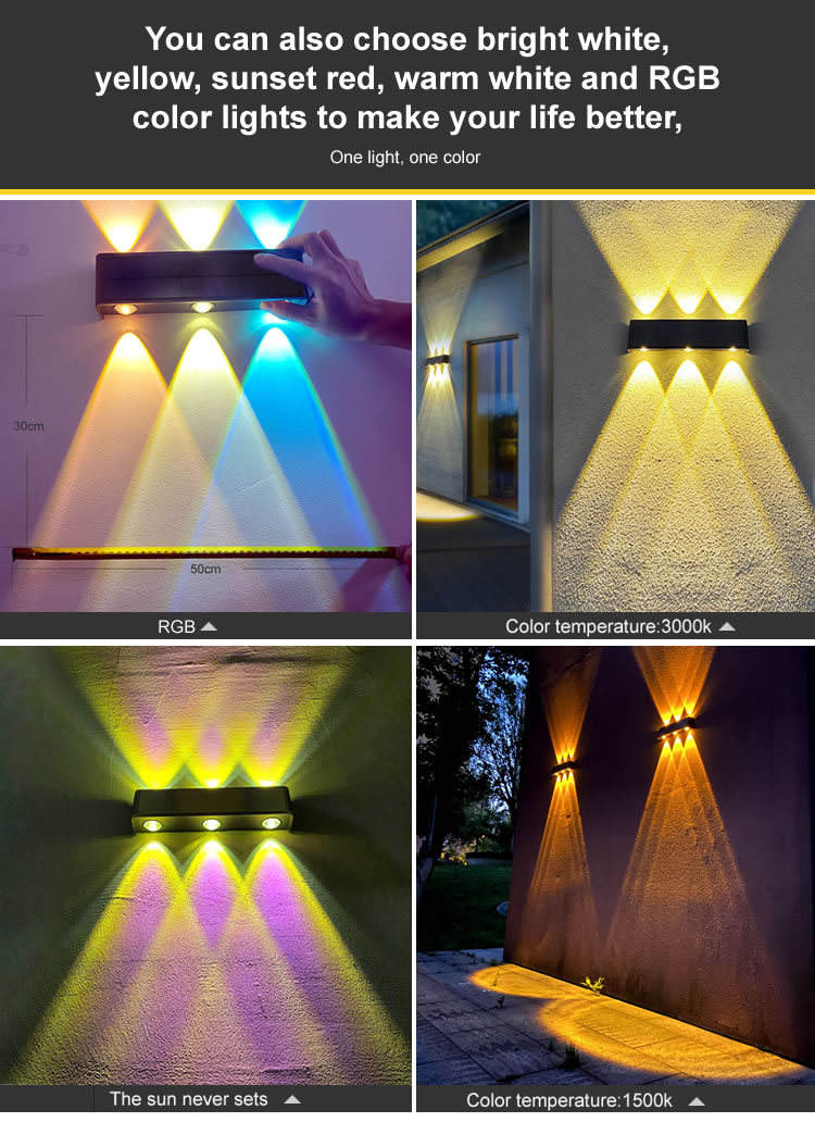 Nueva luz solar impermeable para exteriores, foco de pared exterior para jardín de casa, villa, luz de pared súper brillante, luz decorativa, lavado de pared