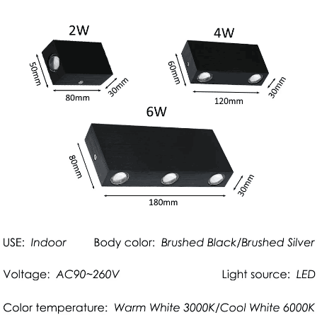 2W / 4W / 6W / 10W / 12W Aplique de pared para exteriores Led Iluminación de pared Led Lámpara de pared negra Decoración para exteriores Lámpara de pared Superficie cepillada Dormitorio Sala de estar Pasillo Pasillo Simple