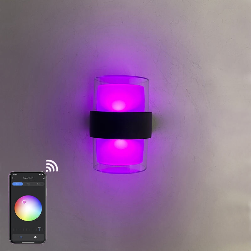 Tuya APP luz inteligente acrílico impermeable luz de pared redonda IP65 impermeable colorido lámpara de pared decorativa de moda