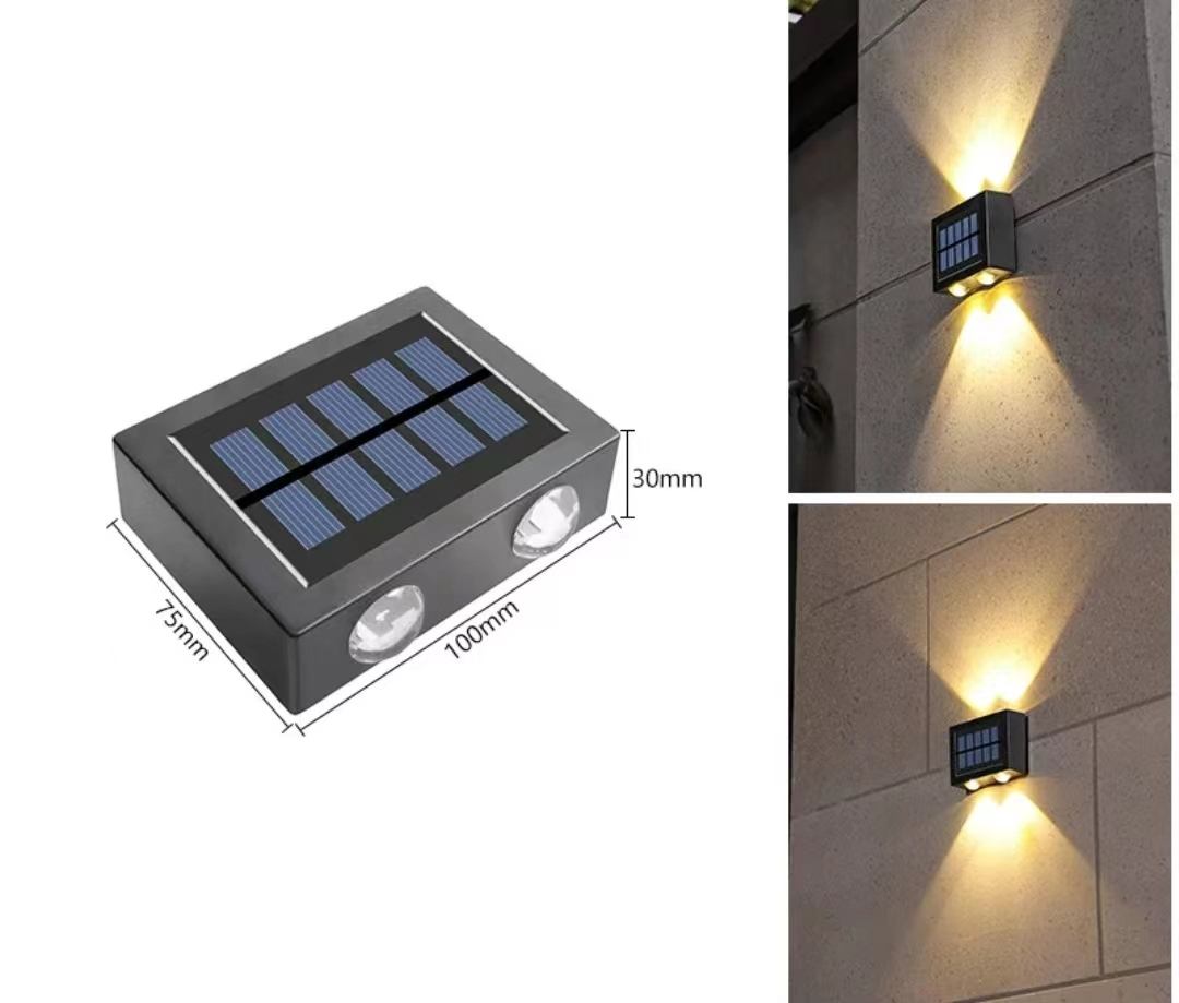 Luz de pared solar de 4LED hacia arriba y hacia abajo, decoración para exteriores, jardín, patio, luz de pared para el hogar, luz solar impermeable para jardín