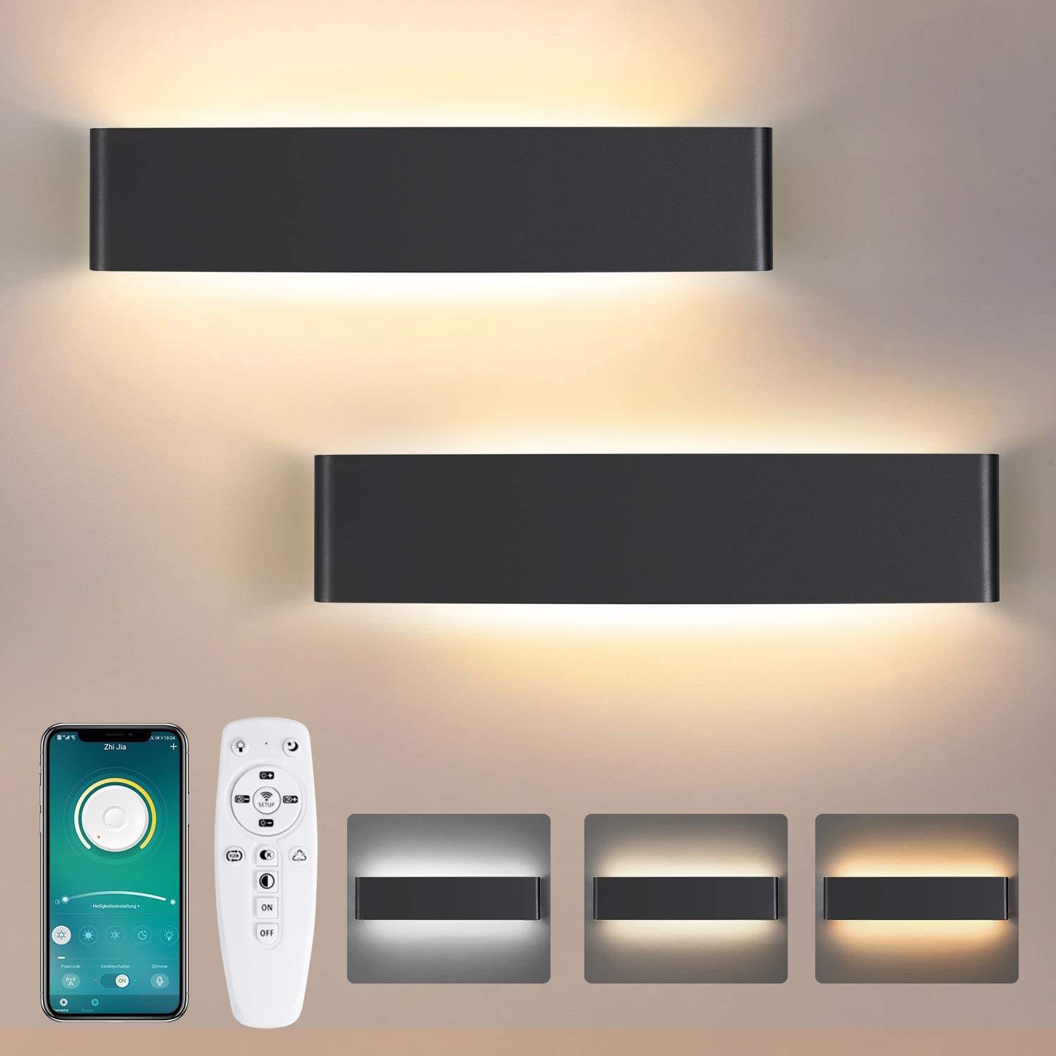 Lámpara de pared larga de 16W, 24W, 2,4G con controlador, lámpara Led de arriba y abajo, luz de pared interior, luz de pared LED, luz de pared de temperatura de tres colores