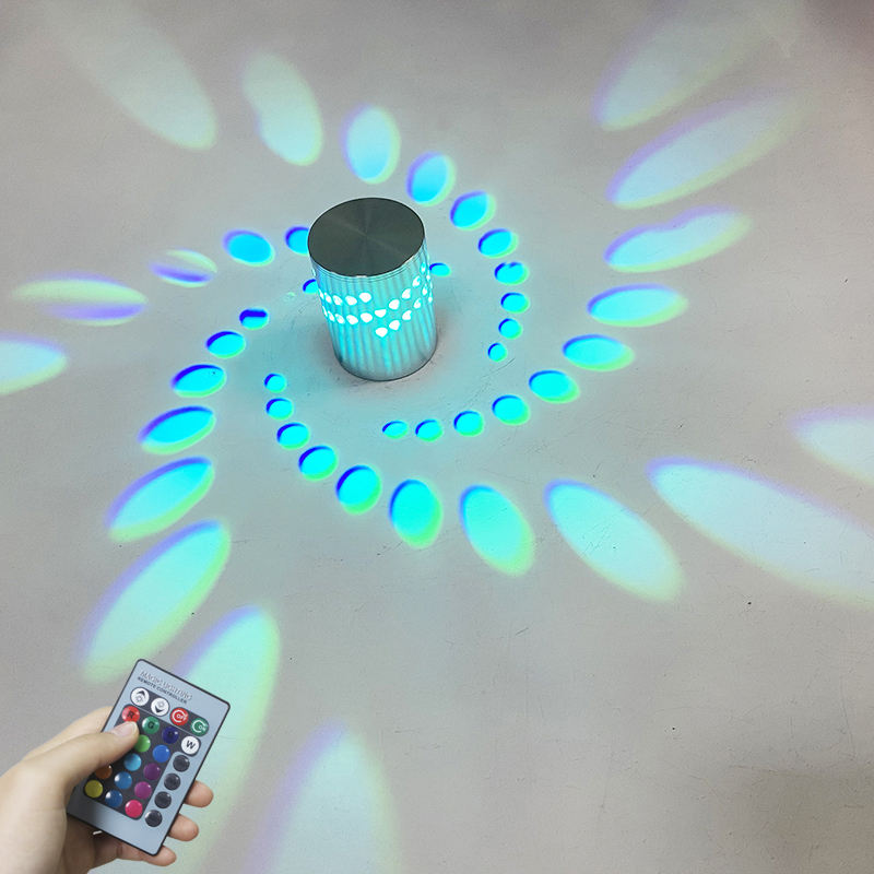 3W RGB Flor LED Lámpara de pared Montado en la pared Luz nocturna remota Espiral Agujero LED Hermosa lámpara de pared decorativa 