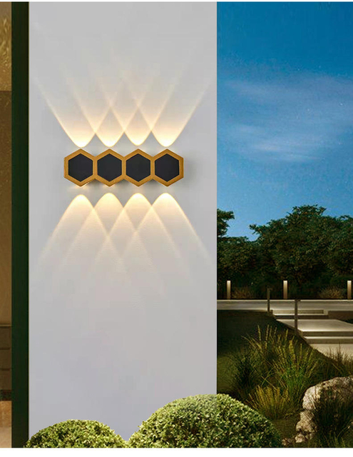 Lámpara de pared de jardín de 2W, 3W, 5W, 6W, 7W, 8W, lámparas de pared Led de nido de abeja dorado y negro, lámpara de cuerpo luminoso arriba y abajo, estilo de iluminación, oficina moderna