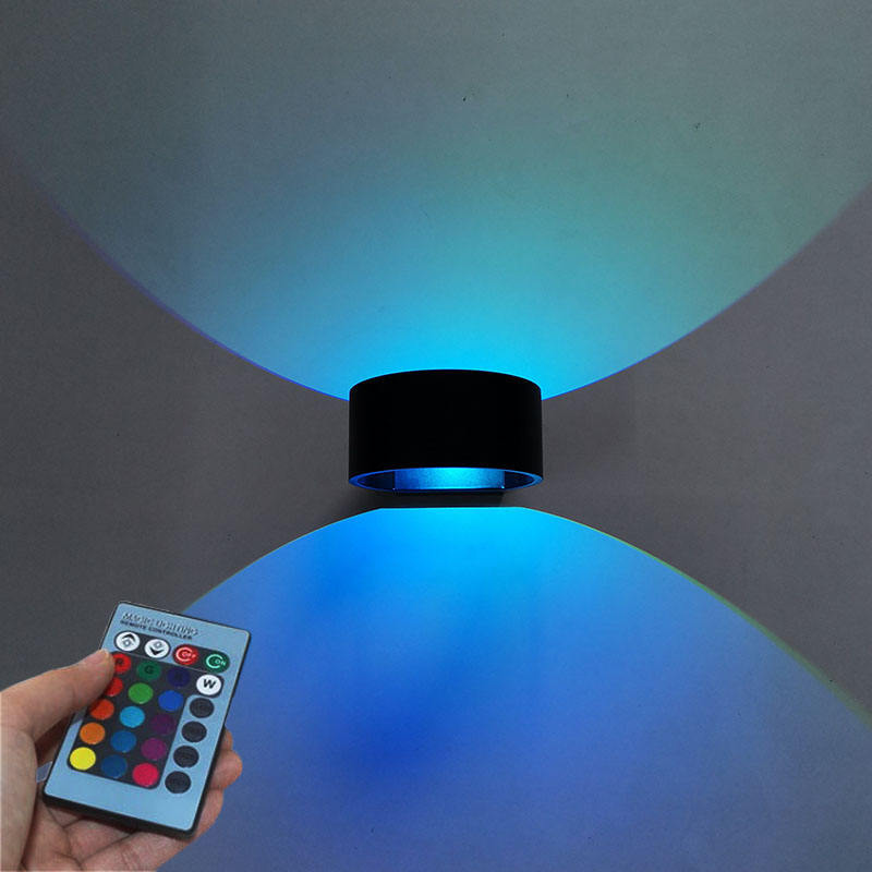 Luz de pared circular RGB de 5W con controlador para decoración de interiores, luces brillantes, lámpara de pared LED negra/blanca, luz de arriba y abajo