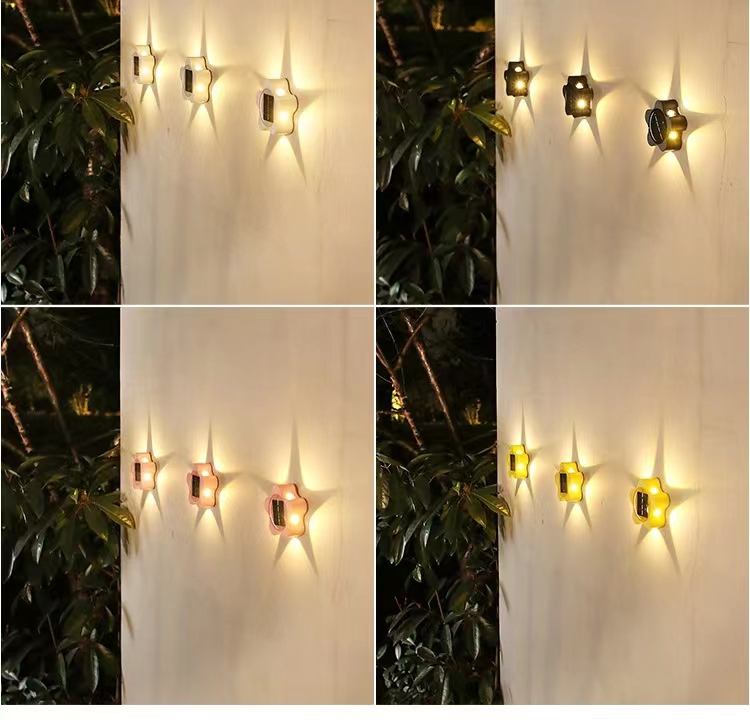 Lámpara de pared solar al aire libre impermeable hogar jardín terraza balcón, atmósfera decoración flor de ciruelo luz de noche