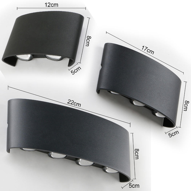 Lámpara de pared impermeable para exteriores, 2W, 4W, 6W, 8W, 10W, 12W, ovalada hacia arriba y hacia abajo, resistente al agua, IP65, para porche y jardín