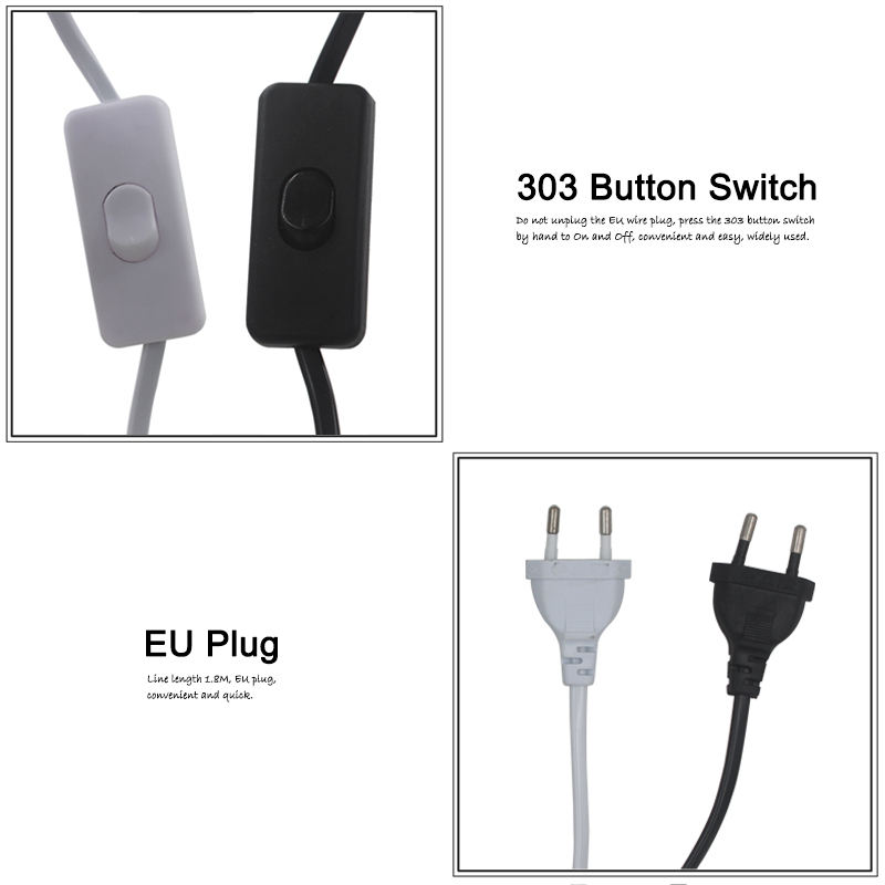 Enchufe AU EU US de 1,8 m, Cable de alimentación E27, Base de portalámparas de diente completo con Cable de interruptor 303 para bombilla LED colgante