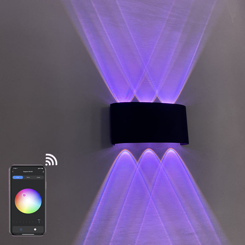6W RGBW APP Control en forma de arco al aire libre impermeable arriba y abajo LED lámpara de pared inteligente aluminio moderno aplique de pared iluminación luz de pared