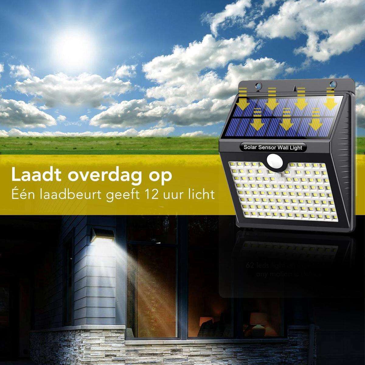 Lámpara solar exterior con sensor de movimiento - 97 LEDs - Luz blanca - Iluminación solar para jardín - IP65 a prueba de agua - Para jardín / Lámpara de pared
