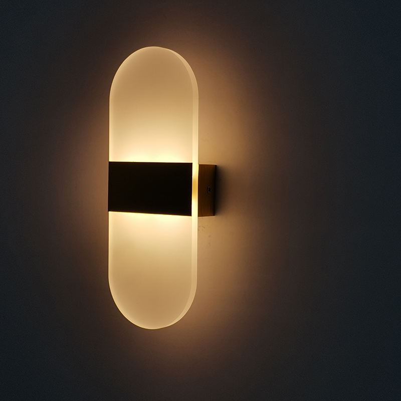 Lámpara de pared acrílica negra de ángulo redondo de 6W, lámpara de escalera para dormitorio, lámpara de pared de fondo para luz de pared LED, decoración de hotel