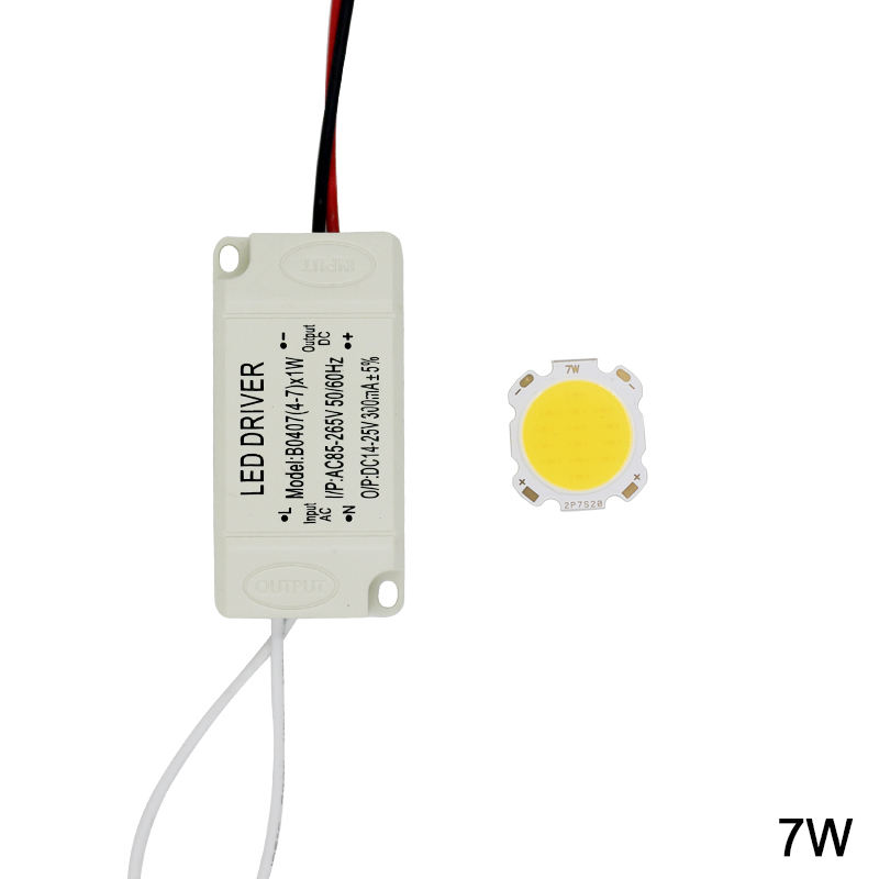 1 Juego de panel de placa de chip led COB de 3W, 5W, 7W, 10W, 12W, 15W, 20W, 25W, 30W para lámpara de foco led + controlador de fuente de alimentación LED de carcasa de plástico