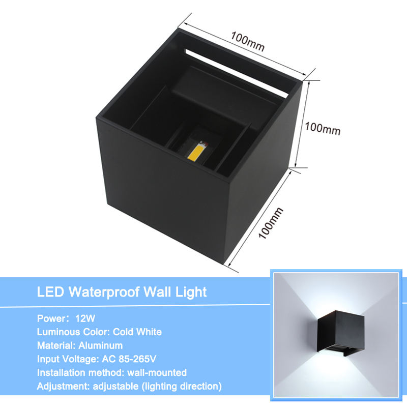 Regulable impermeable IP65 luces de pared de lectura cubo cuadrado LED lámpara de pared arriba y abajo salida de fábrica Decora seguridad precio razonable