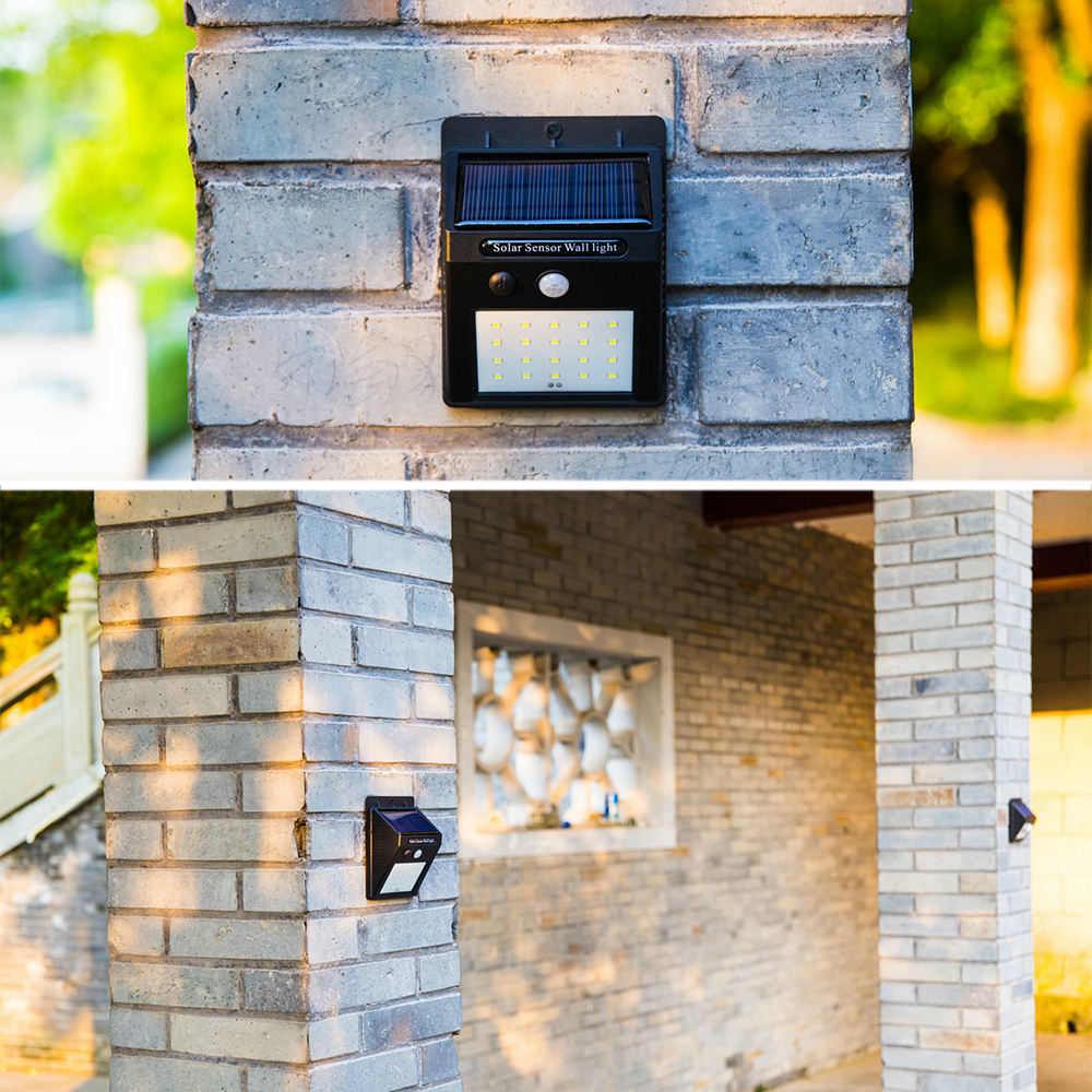Luz de energía solar LED 20LED Luz montada en la pared Sensor de movimiento PIR Exterior Impermeable solar 
