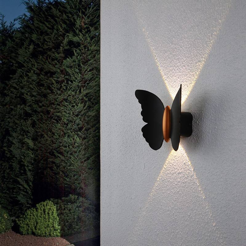NUEVA lámpara de alta calidad de 6 W, lámpara elegante de mariposa a prueba de agua, lámpara de pared de concha de oro negro y luz nocturna para exteriores