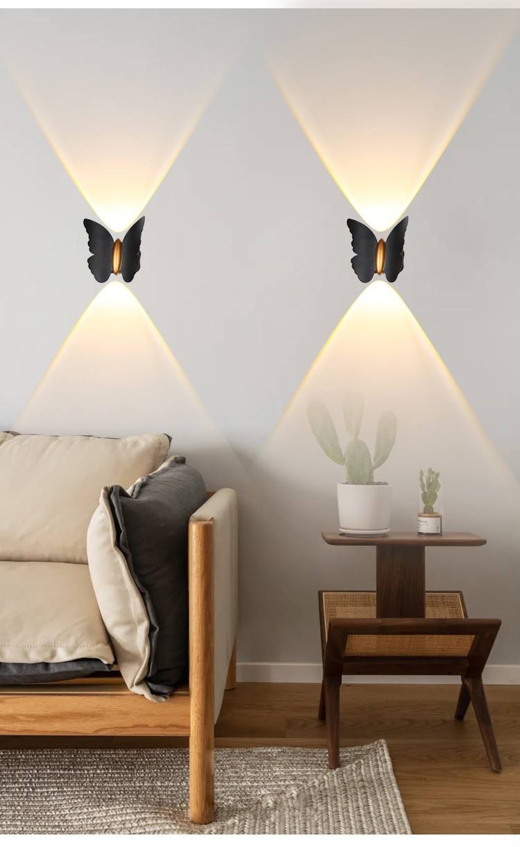 Lámpara de pared LED de 6W con forma de mariposa para exteriores, lámpara de pared impermeable IP65 para decoración de jardín, luz de soporte para pasillo