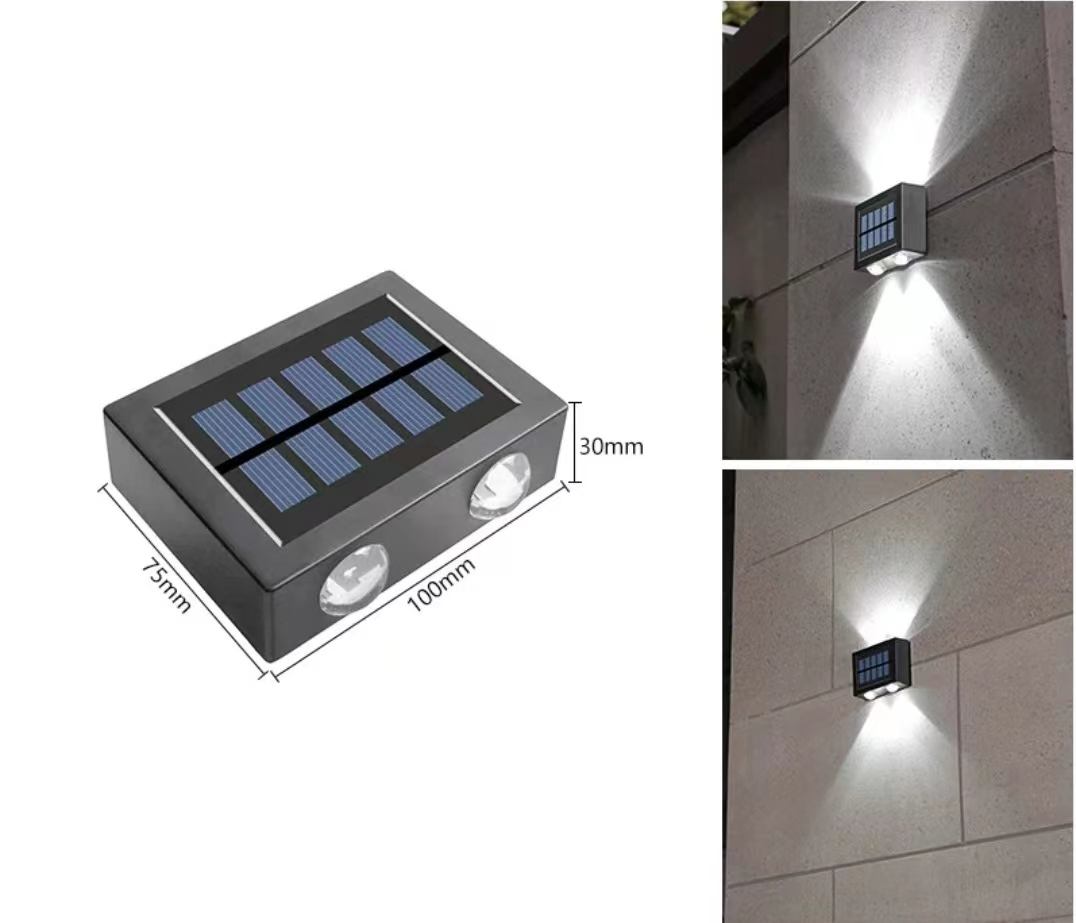 Luz de pared solar de 4LED hacia arriba y hacia abajo, decoración para exteriores, jardín, patio, luz de pared para el hogar, luz solar impermeable para jardín