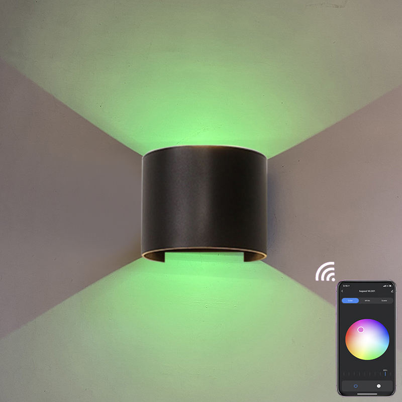 RGB APP 9W Control TUYA APP LED aplique de pared impermeable IP65 porche jardín arriba y abajo lámpara de pared Semicircular lámpara de pared impermeable