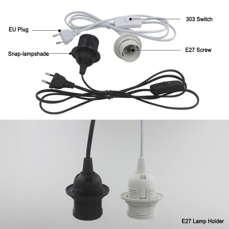 Enchufe de lámpara LED E27 de longitud de línea de 1,8 M a250V 4A 303 convertidor de adaptador de soporte de lámpara de encendido/apagado para soporte de enchufe de suspensión de luz LED