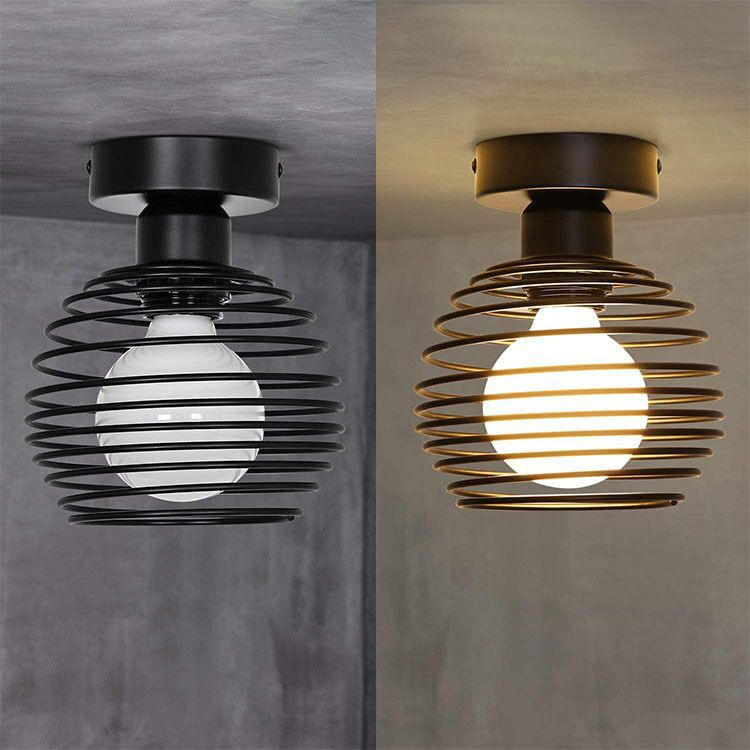 Lámparas de techo E27 de hierro Vintage para interiores, accesorios para pasillo, lámpara de techo LED Retro para interiores, para dormitorio, sala de estar, negro